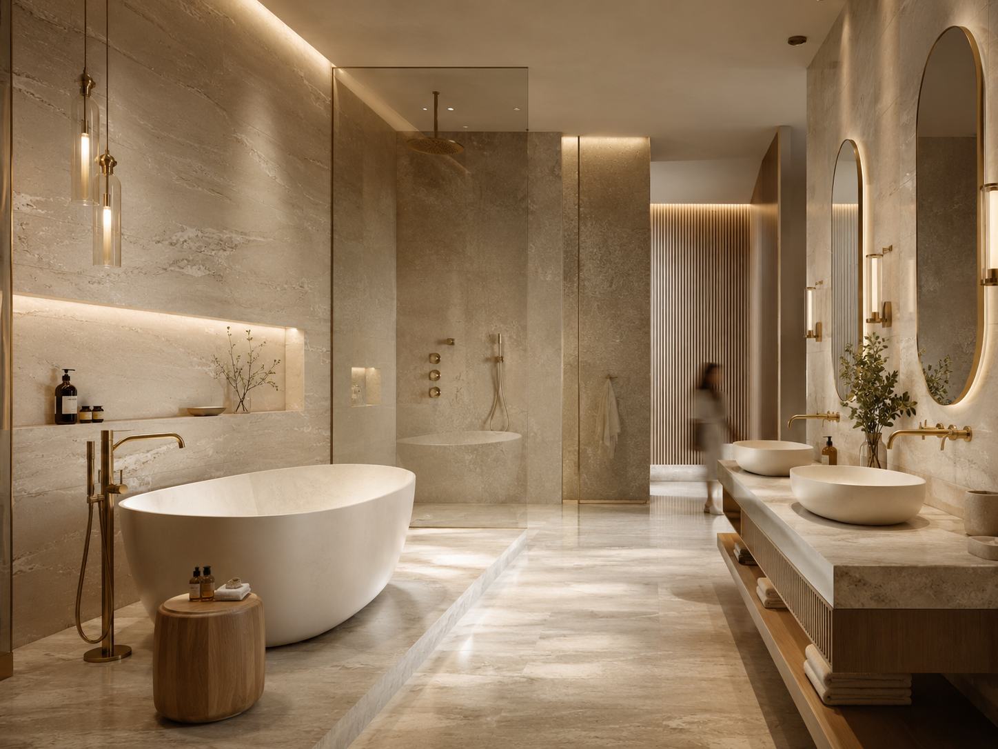 Salle de bain marbre luxe — espace finitions premium